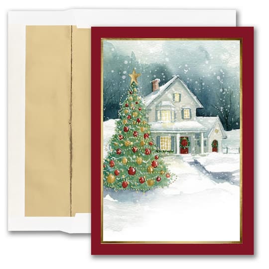 JAM Paper 5&#x22; x 7&#x22; Front Imprint House Scene Blank Cards &#x26; Matching Envelopes Set, 25ct.